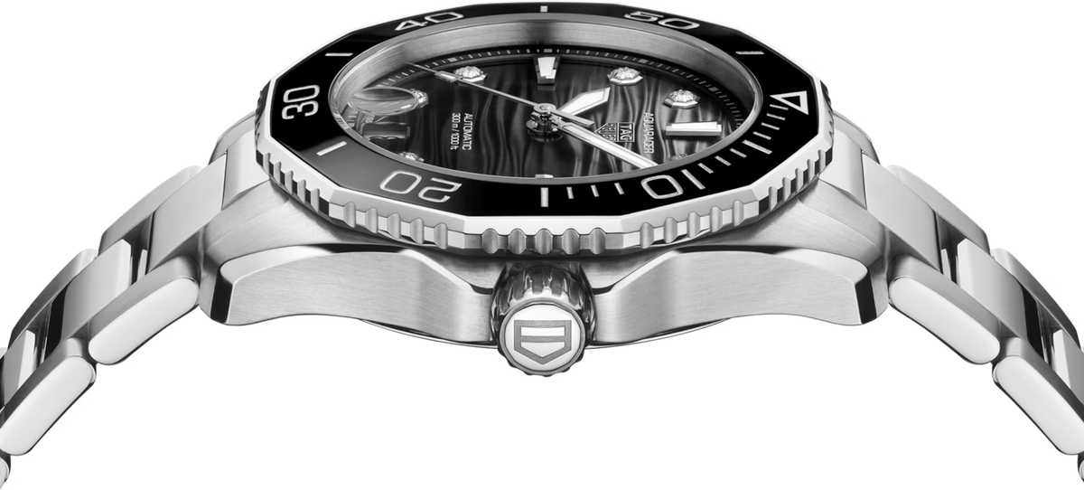 TAG Heuer Aquaracer 36mm Automatic Black & Grey Lacquered Dial Silver Steel Watch
