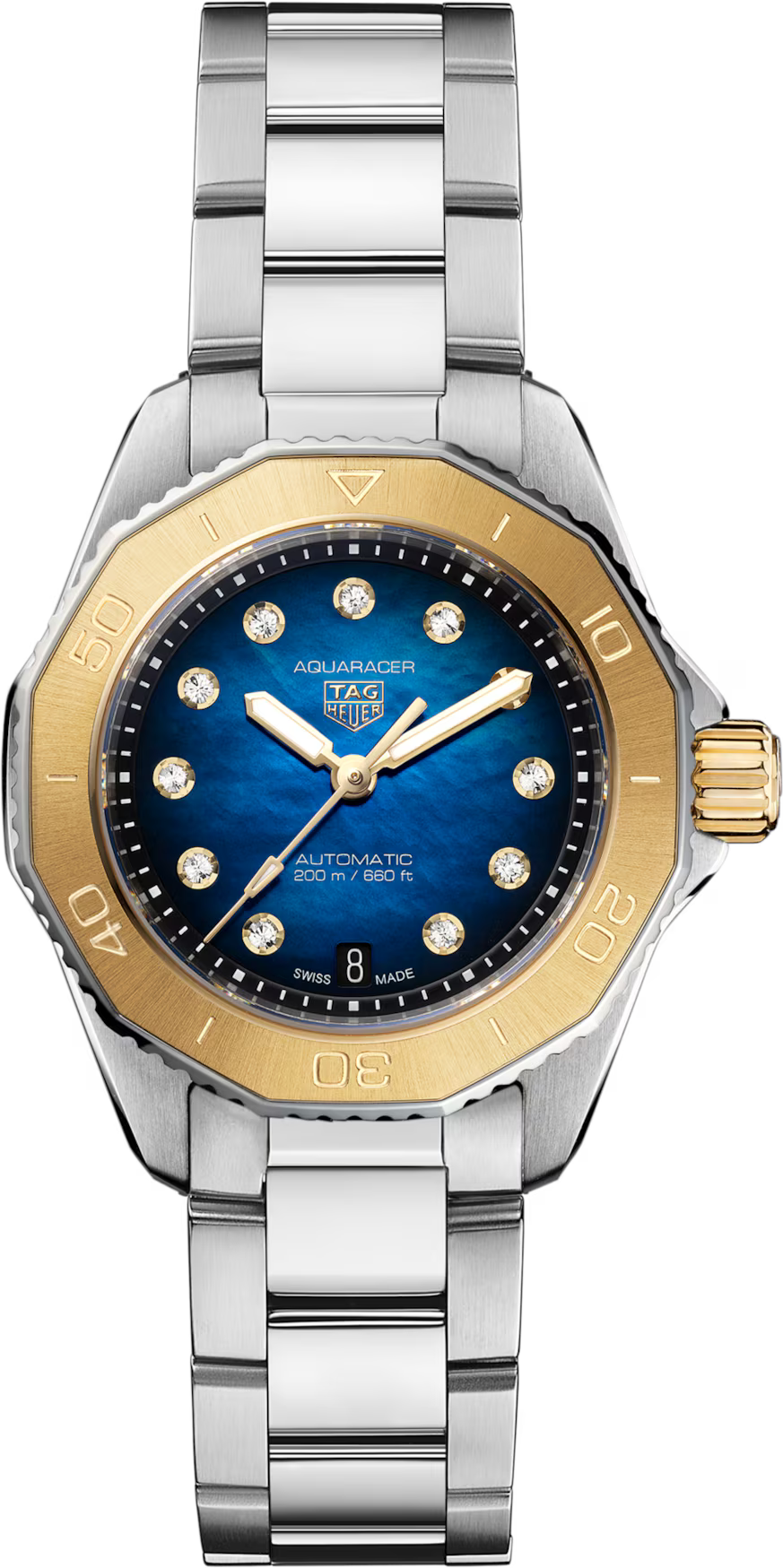 TAG Heuer Aquaracer 30mm Automatic Blue & White Smokey Dial Silver Steel Watch