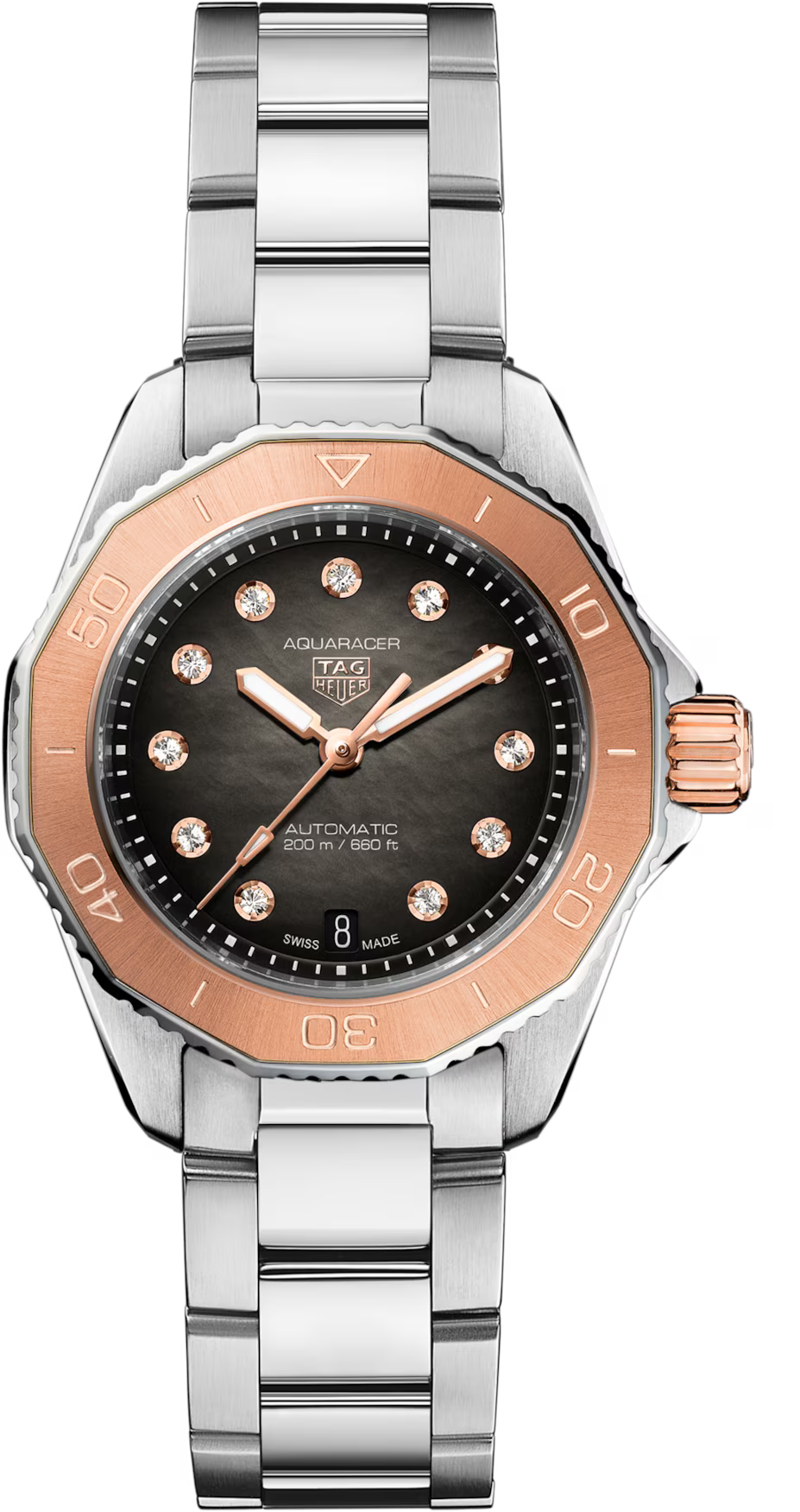 TAG Heuer Aquaracer 30mm Automatic Black & White Smokey Dial Silver Steel Watch