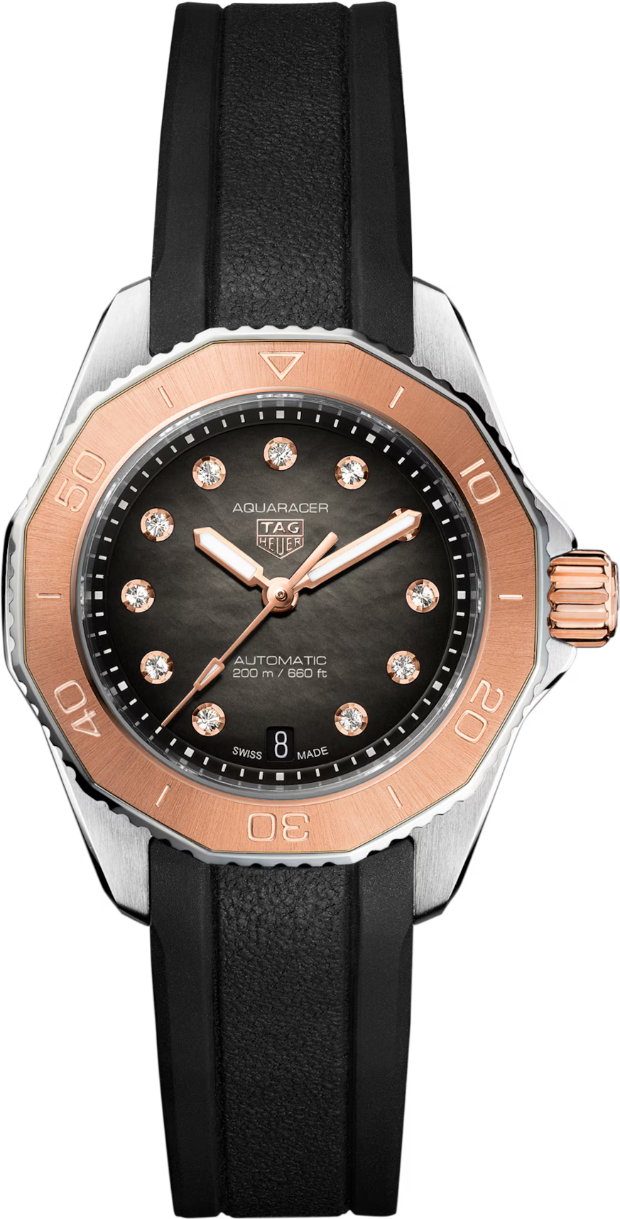 TAG Heuer Aquaracer 30mm Automatic Black & White Smokey Dial Black Rubber Watch