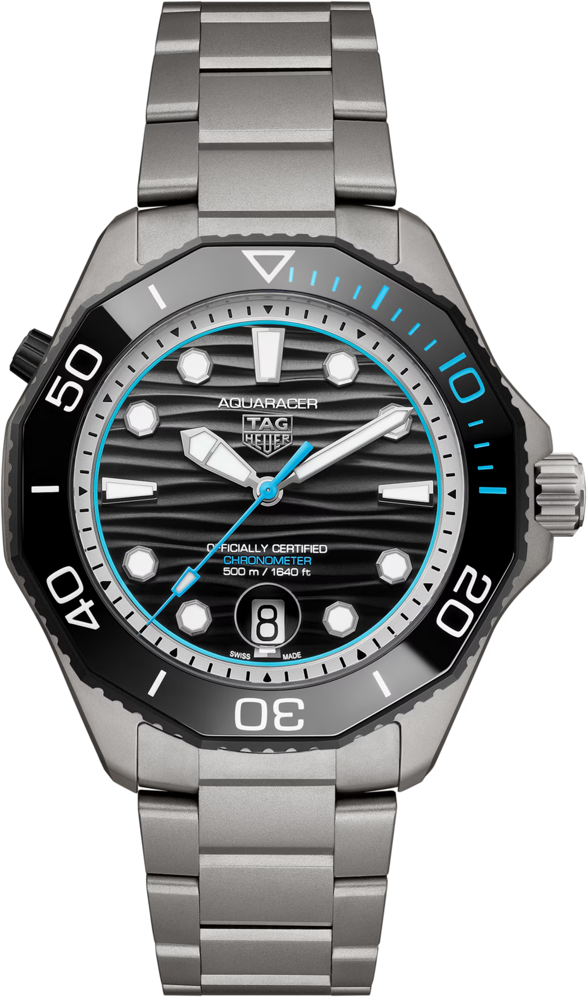 TAG Heuer Aquaracer 42mm Automatic Black & Grey Lacquered Dial Silver Titanium Watch