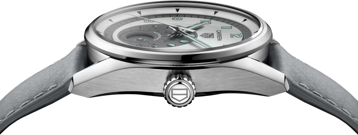 TAG Heuer Carrera 39mm Automatic Silver Sunray brushed Dial Grey Leather Watch
