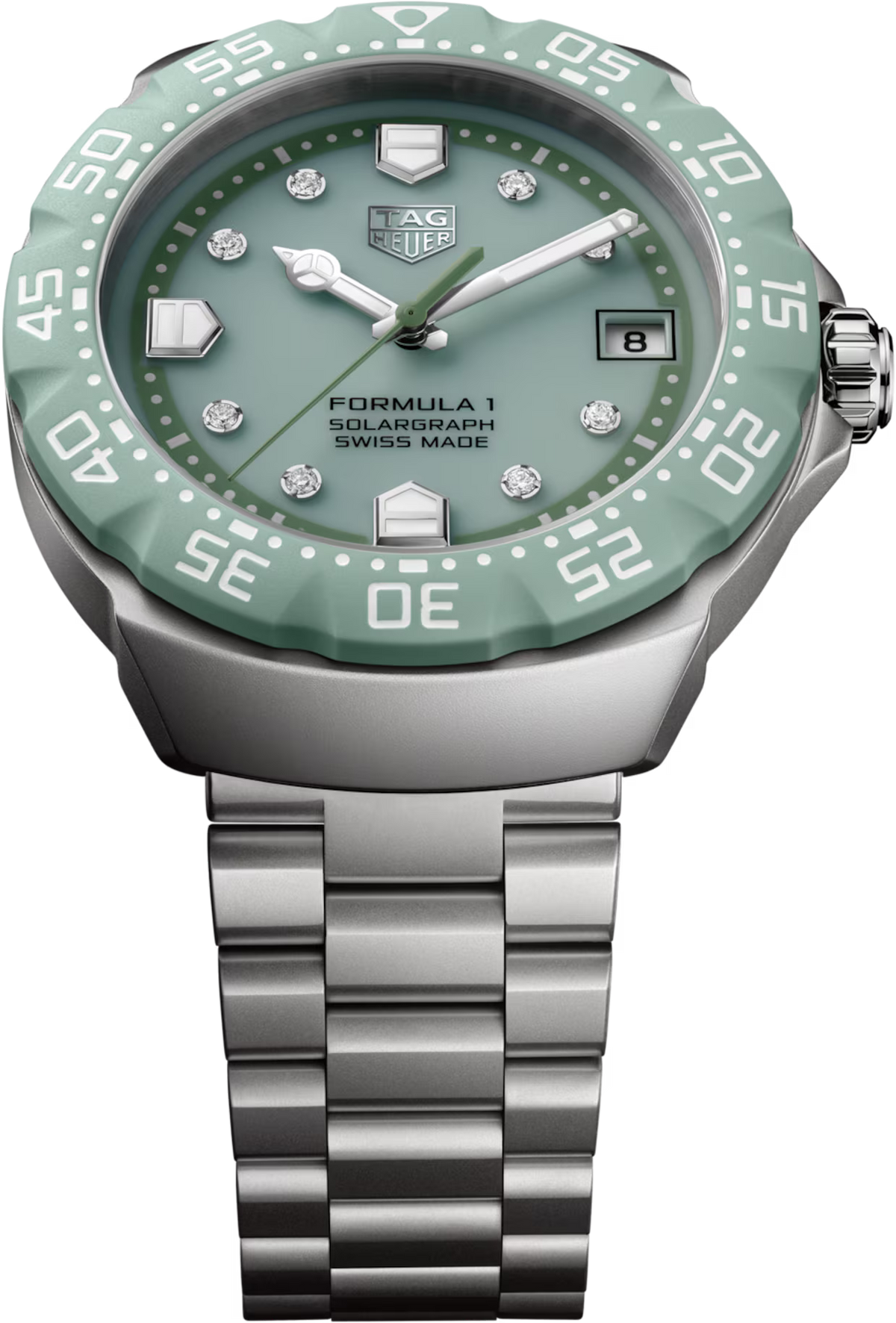 TAG Heuer Formula 1 38mm Solargraph Green Opalin Dial Silver Steel Watch