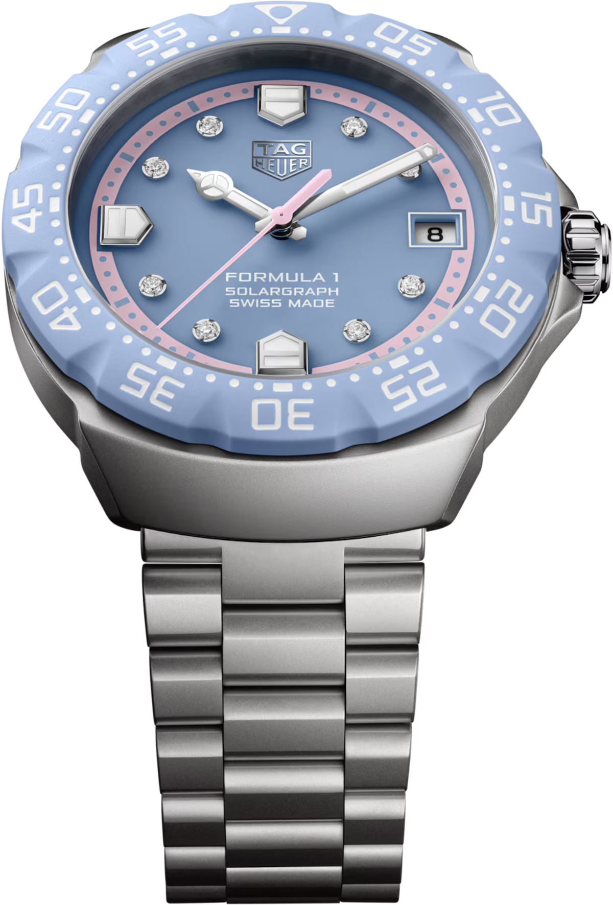 TAG Heuer Formula 1 38mm Solargraph Blue Opalin Applied Dial Silver Steel Watch