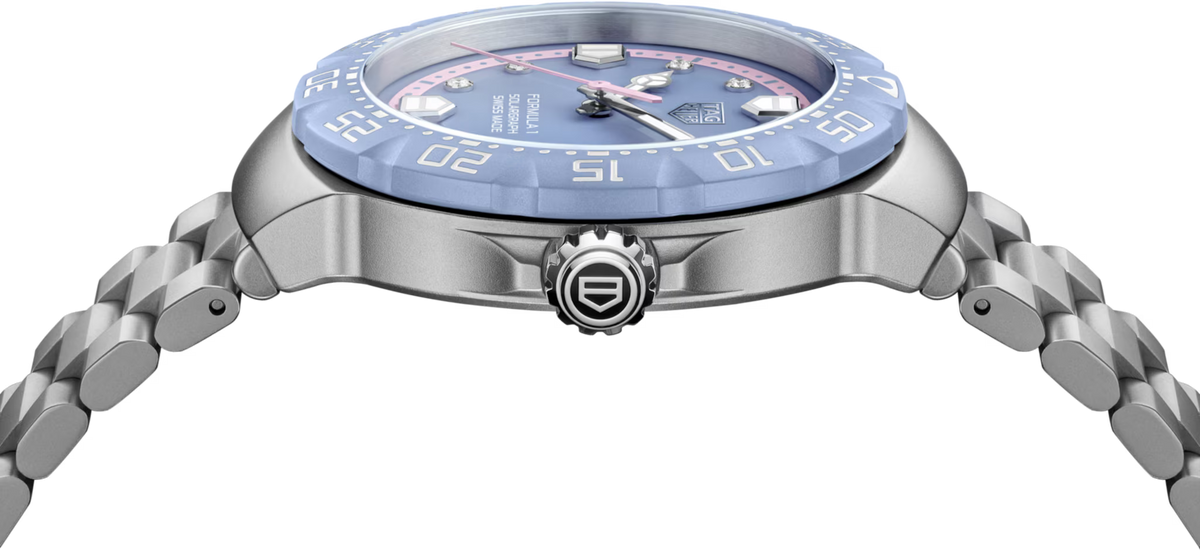TAG Heuer Formula 1 38mm Solargraph Blue Opalin Applied Dial Silver Steel Watch
