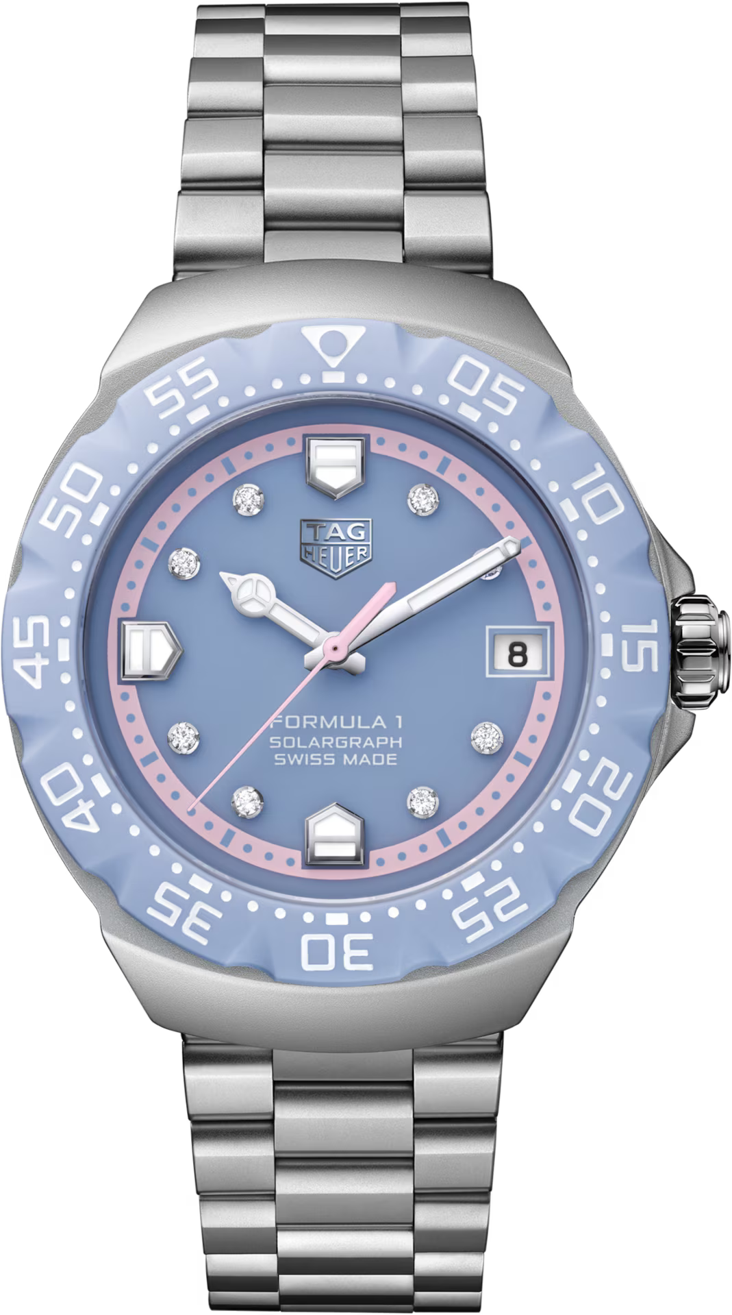 TAG Heuer Formula 1 38mm Solargraph Blue Opalin Applied Dial Silver Steel Watch