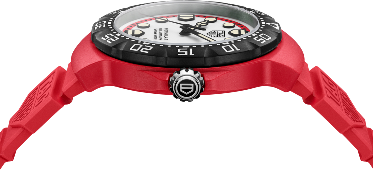 TAG Heuer Formula 1 38mm Solargraph White Opalin Dial Red Rubber Watch