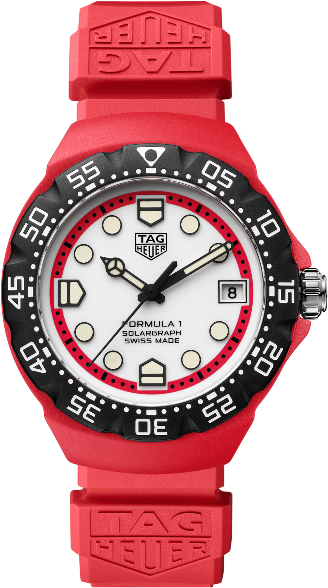 TAG Heuer Formula 1 38mm Solargraph White Opalin Dial Red Rubber Watch