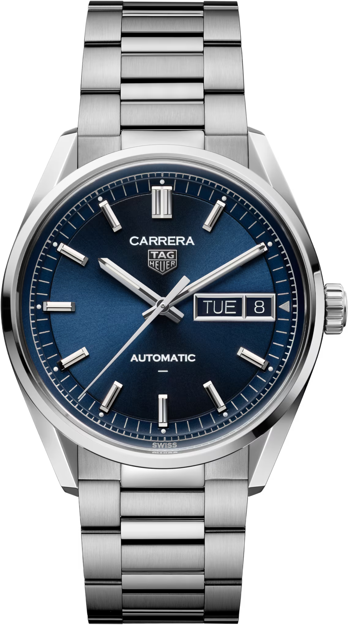 TAG Heuer Carrera 41mm Automatic Blue Sunray brushed Dial Silver Steel Watch