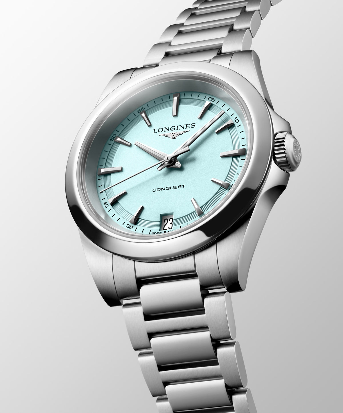 Longines Conquest 34.00mm Quartz Mint Blue sandblasted Dial Stainless Steel Bracelet Watch