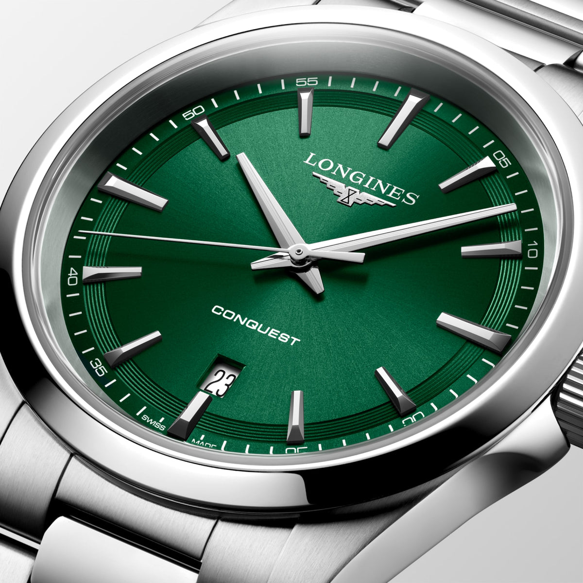 Longines Conquest 41.00mm Quartz Sunray green Dial Stainless Steel Bracelet Watch