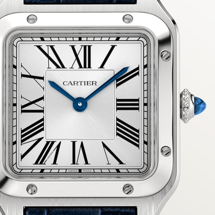 Cartier Santos 38.0 x 27.5mm Quartz silver Dial Blue Alligator and Leather Strap Watch