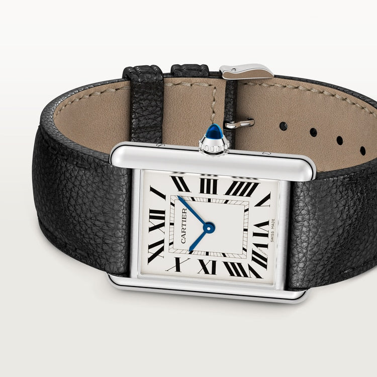 Cartier Tank 33.7 x 25.5mm Quartz silvered Dial Calfskin Leather Strap Watch