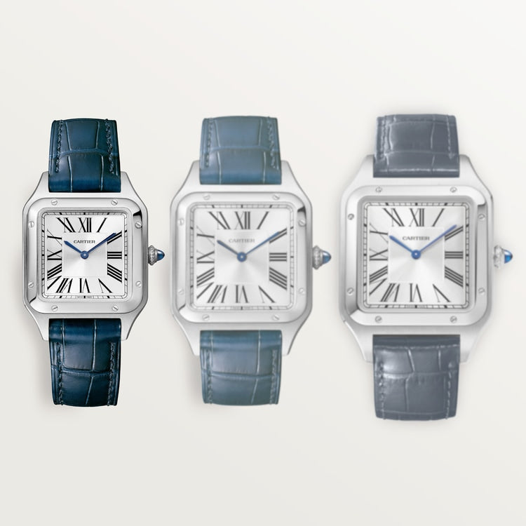 Cartier Santos 38.0 x 27.5mm Quartz silver Dial Blue Alligator and Leather Strap Watch