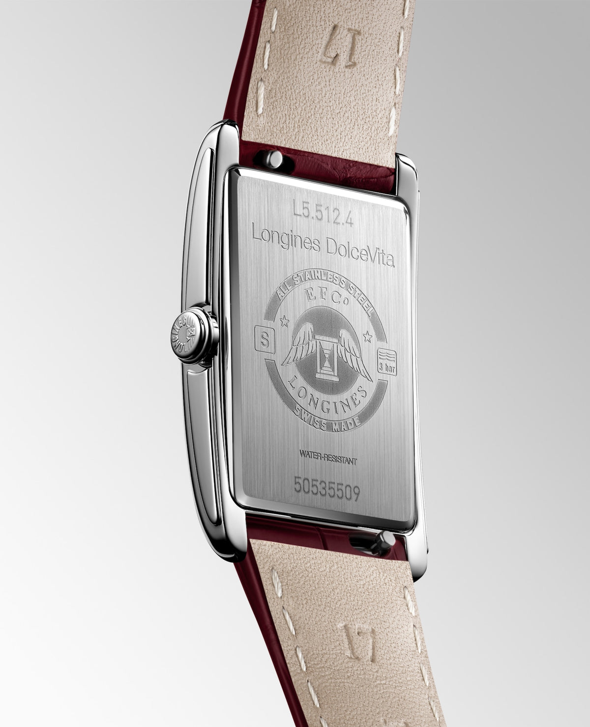 Longines DolceVita 23.30 x 37.00mm Quartz Ivory Rose "flinqué" Dial Maple Red Alligator Strap Watch