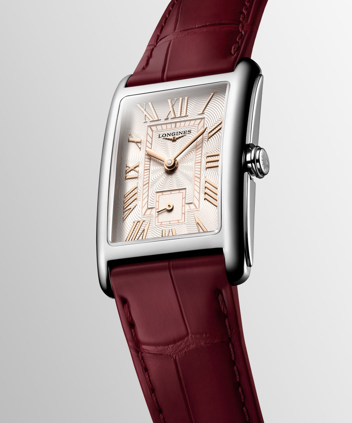 Longines DolceVita 23.30 x 37.00mm Quartz Ivory Rose "flinqué" Dial Maple Red Alligator Strap Watch