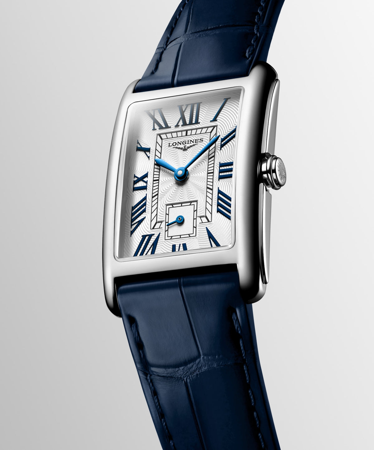 Longines DolceVita 23.30 x 37.00mm Quartz Silver "flinqué" Dial Midnight Blue Alligator Strap Watch