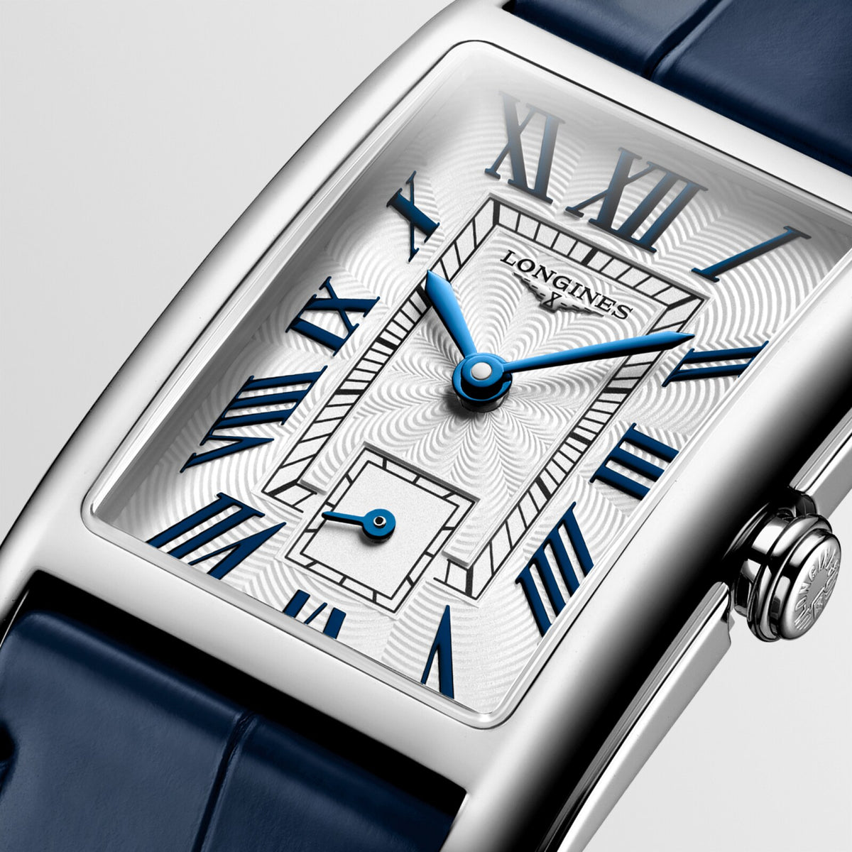 Longines DolceVita 23.30 x 37.00mm Quartz Silver "flinqué" Dial Midnight Blue Alligator Strap Watch