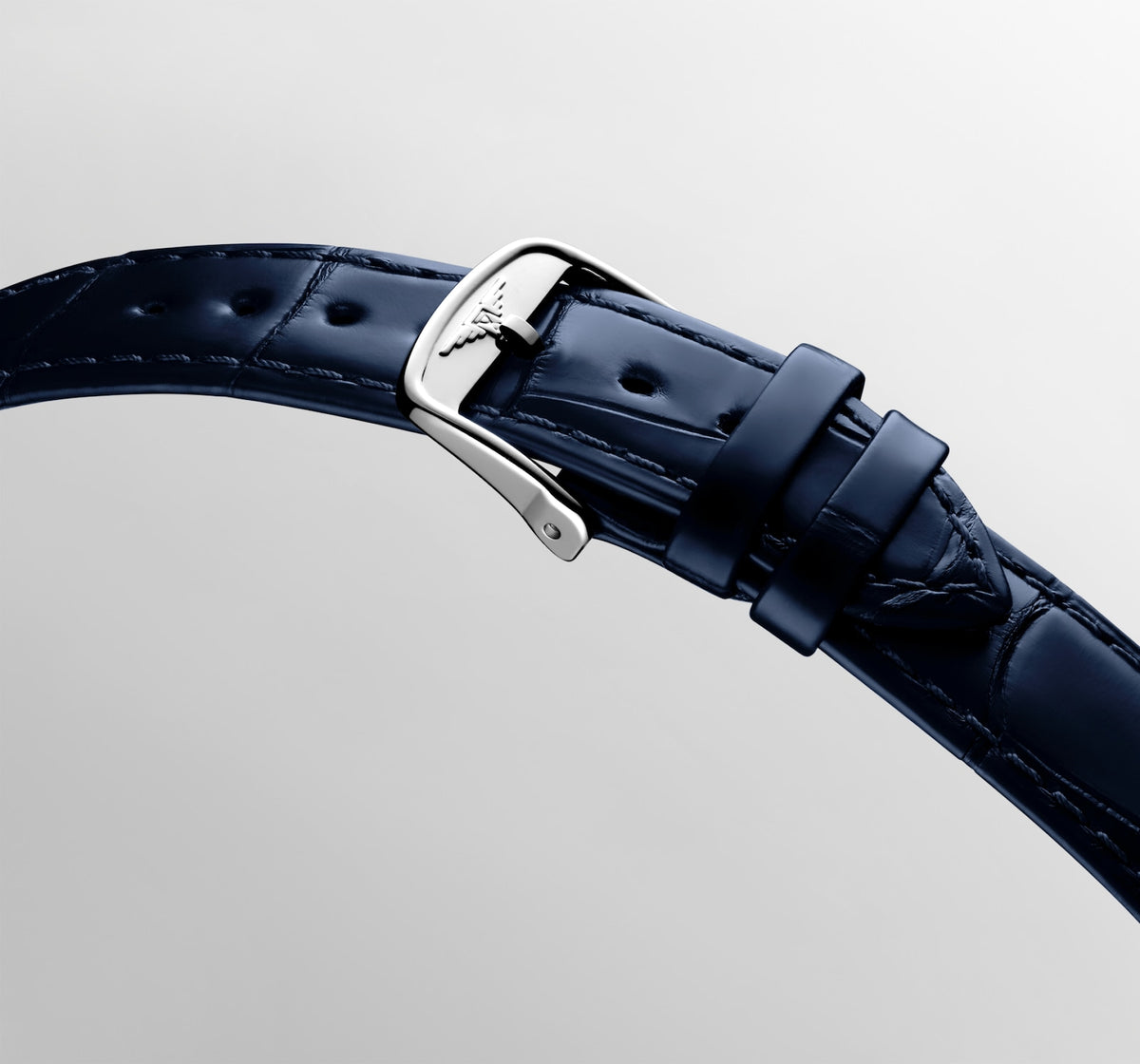Longines DolceVita 23.30 x 37.00mm Quartz Silver "flinqué" Dial Midnight Blue Alligator Strap Watch