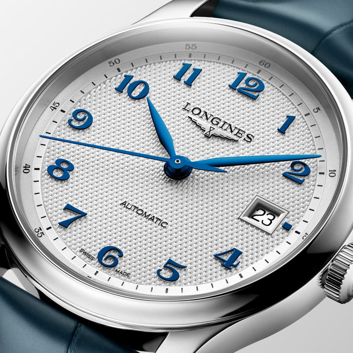 Longines Master Collection 39.00mm Automatic Silver "barleycorn" Dial Blue Alligator Strap Watch