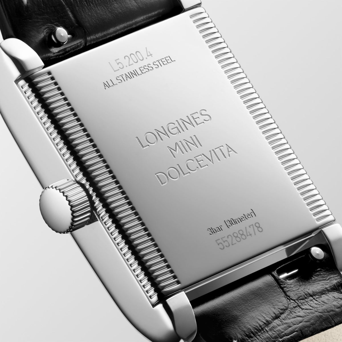 Longines Mini DolceVita 21.50 x 29.00mm Quartz Silver "flinqué" Dial Black Alligator Strap Watch