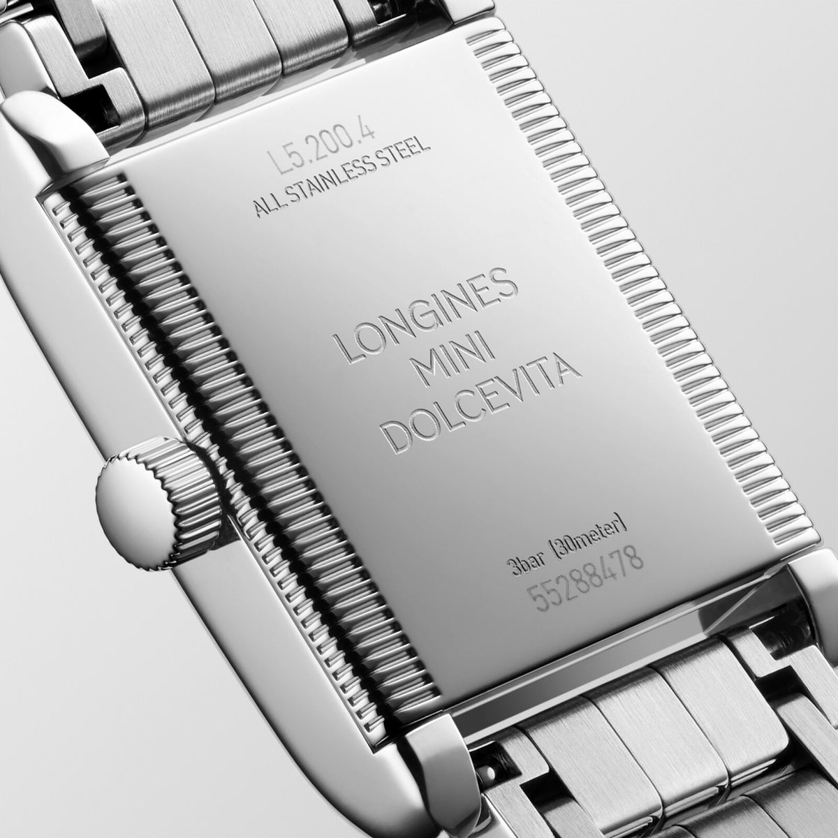 Longines Mini DolceVita 21.50 x 29.00mm Quartz Snow-set & White mother-of-pearl Dial Stainless Steel Bracelet Watch