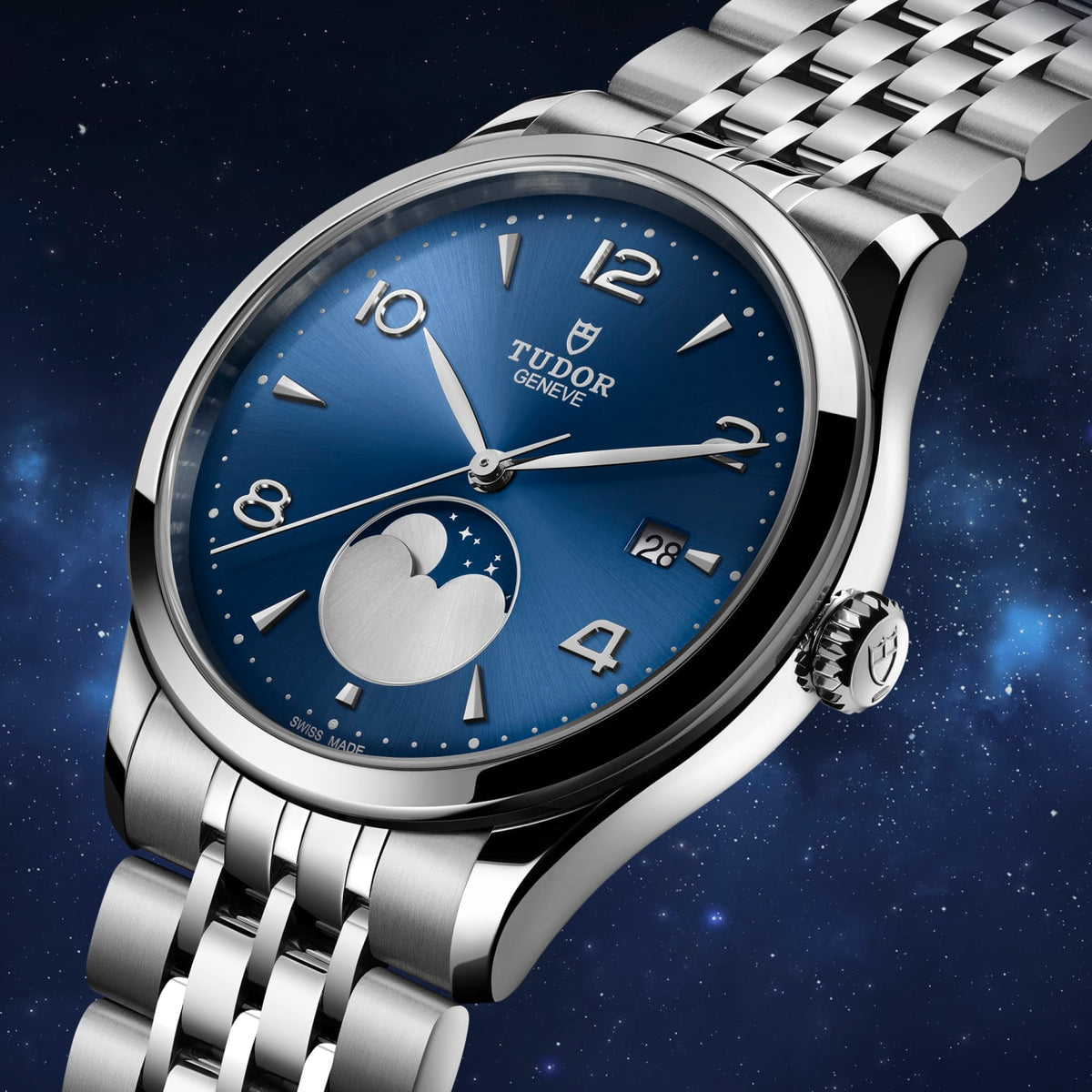TUDOR 1926 39mm Automatic Blue satin sun-brushed dial with applied numerals and moon phase indicator Dial Steel Bracelet Watch