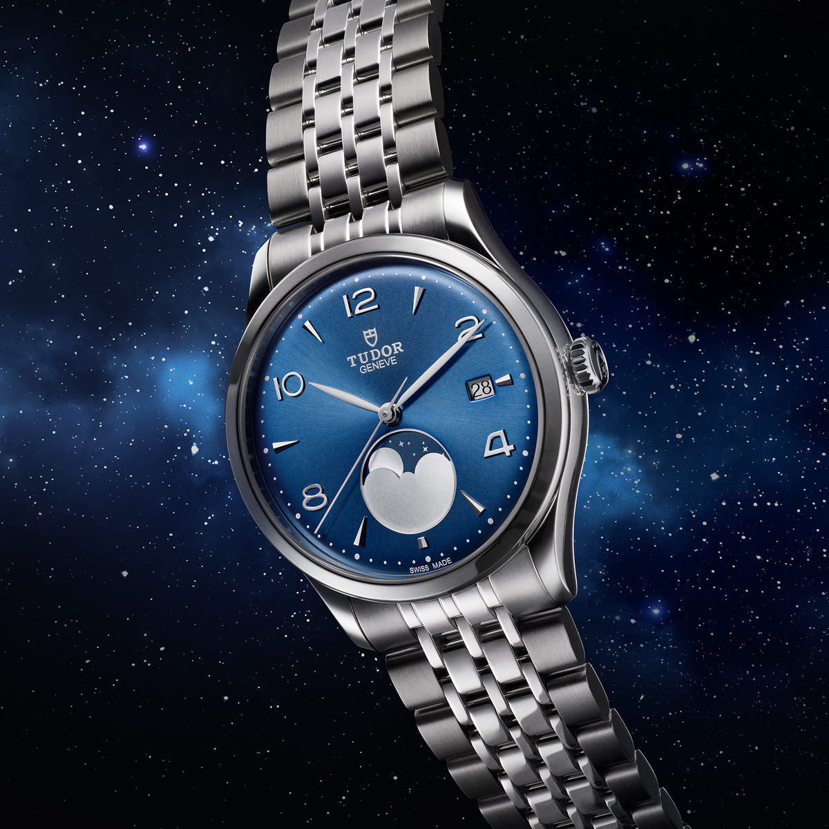 TUDOR 1926 39mm Automatic Blue satin sun-brushed dial with applied numerals and moon phase indicator Dial Steel Bracelet Watch