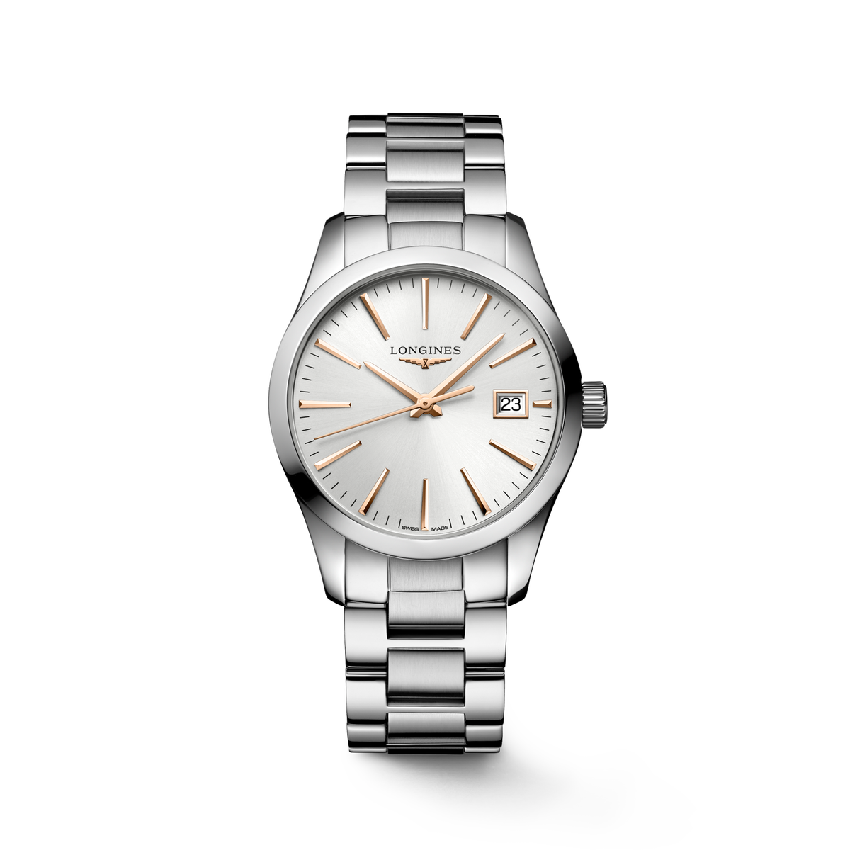 Longines Conquest Classic 34.00mm Quartz Sunray silver Dial Stainless Steel Bracelet Watch