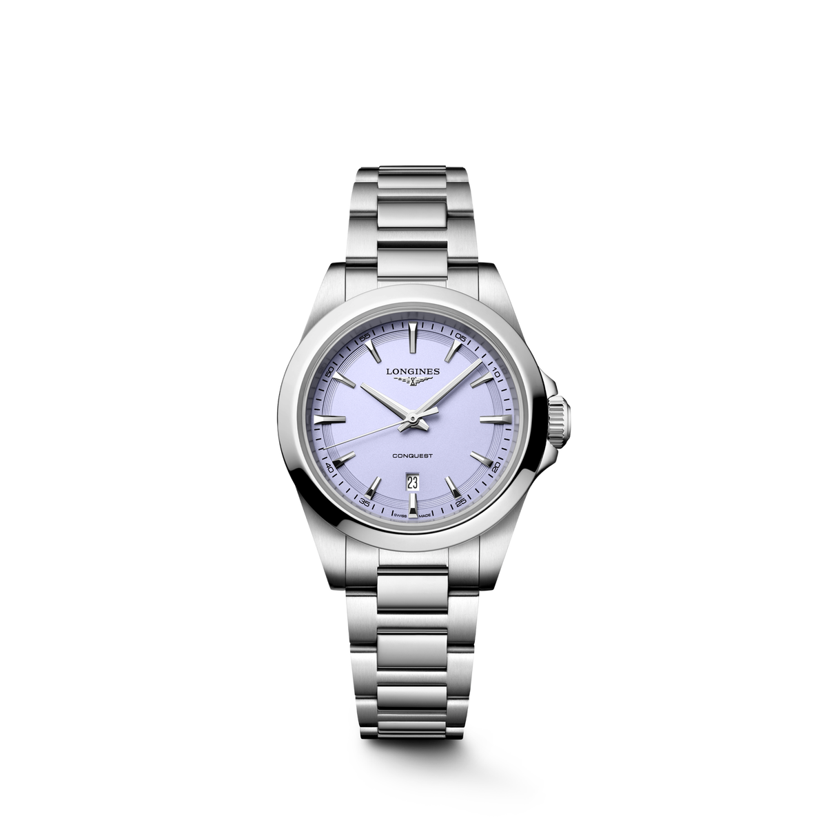 Longines Conquest 30.00mm Quartz Lavender mauve sandblasted Dial Stainless Steel Bracelet Watch