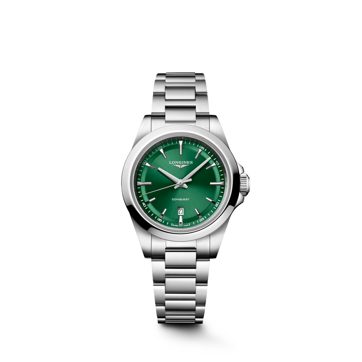 Longines Conquest 30.00mm Quartz Sunray green Dial Stainless Steel Bracelet Watch