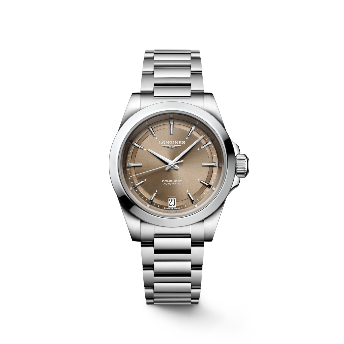 Longines Conquest 34.00mm Automatic Sunray brown Dial Stainless Steel Bracelet Watch