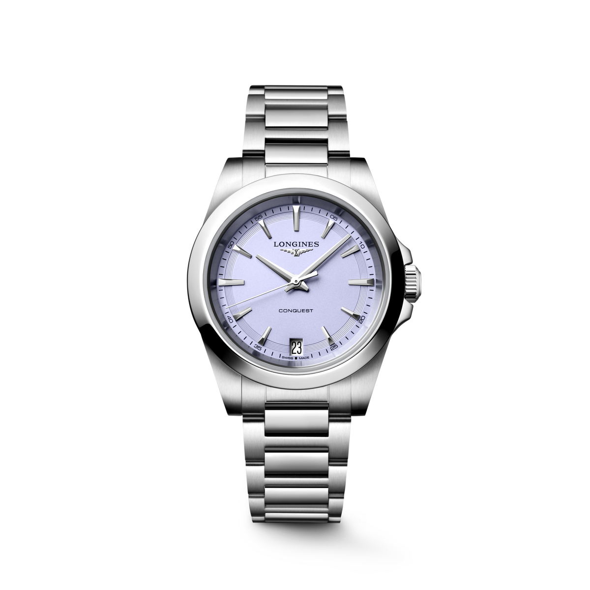 Longines Conquest 34.00mm Quartz Lavender mauve sandblasted Dial Stainless Steel Bracelet Watch
