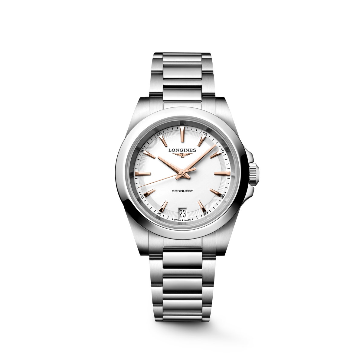 Longines Conquest 34.00mm Quartz White sandblasted Dial Stainless Steel Bracelet Watch