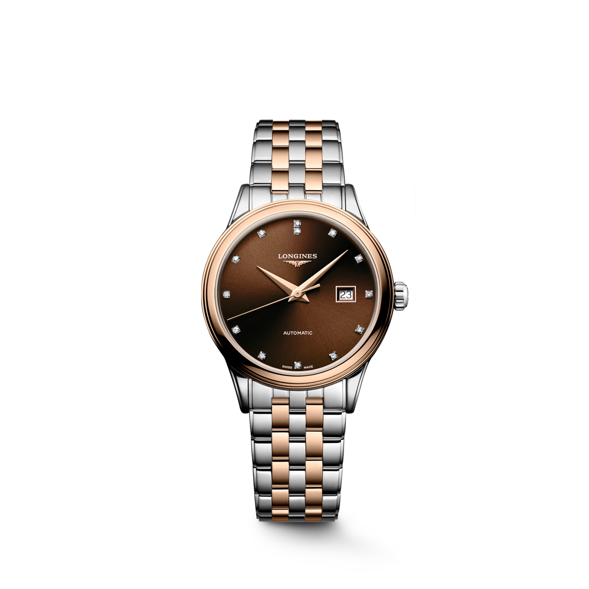 Longines Flagship Classic 30.00mm Automatic Sunray brown Dial Red Stainless Steel Bracelet Watch