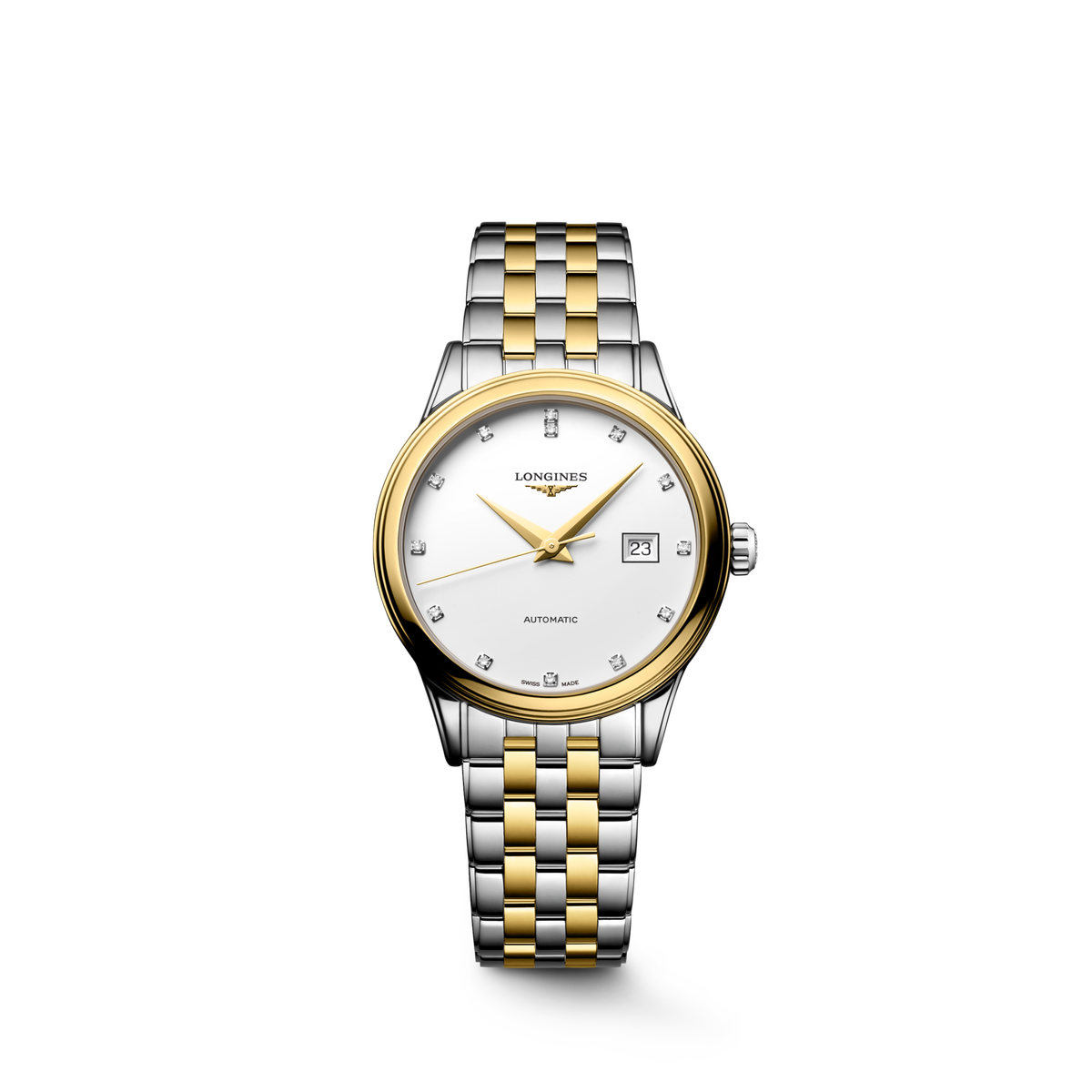 Longines Flagship Classic 30.00mm Automatic White matt Dial Yellow Stainless Steel Bracelet Watch