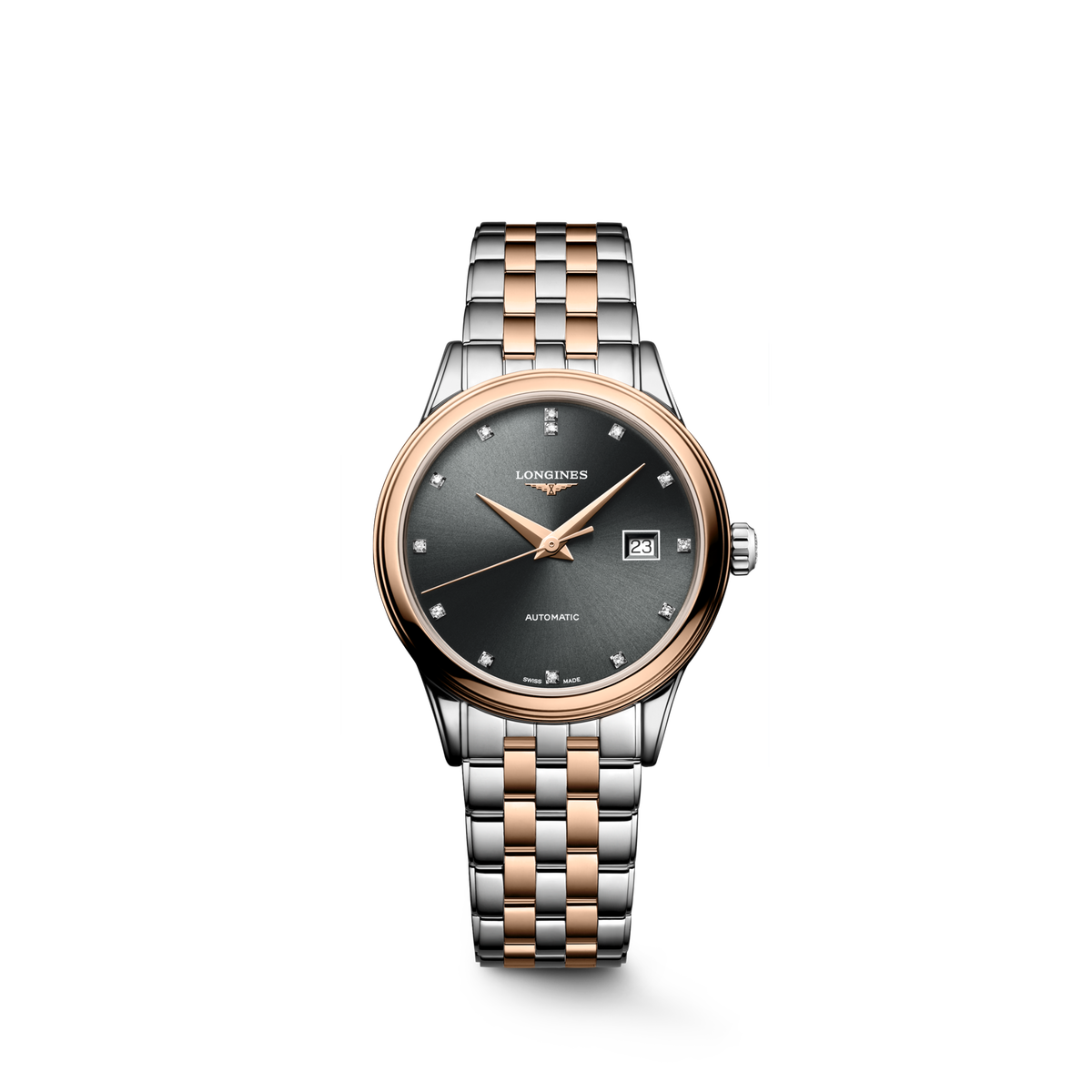 Longines Flagship Classic 30.00mm Automatic Sunray anthracite Dial Red Stainless Steel Bracelet Watch