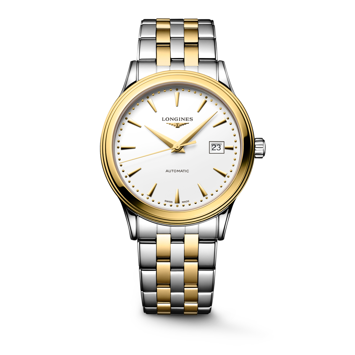 Longines Flagship Classic 40.00mm Automatic White matt Dial Yellow Stainless Steel Bracelet Watch