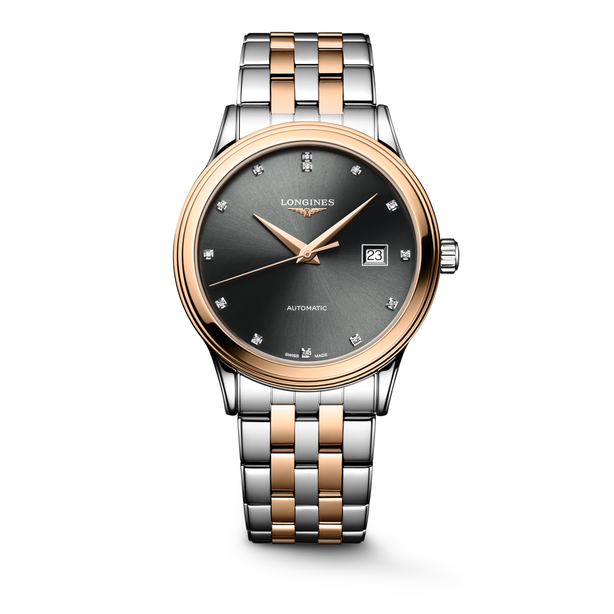 Longines Flagship Classic 40.00mm Automatic Sunray anthracite Dial Red Stainless Steel Bracelet Watch