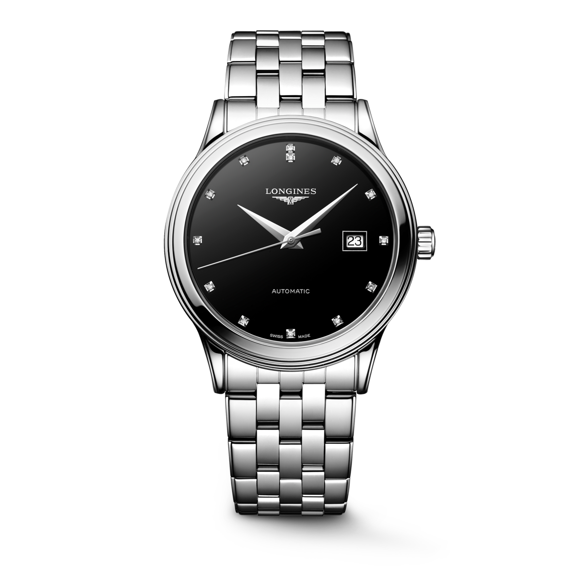 Longines Flagship Classic 40.00mm Automatic Black lacquered polished Dial Stainless Steel Bracelet Watch
