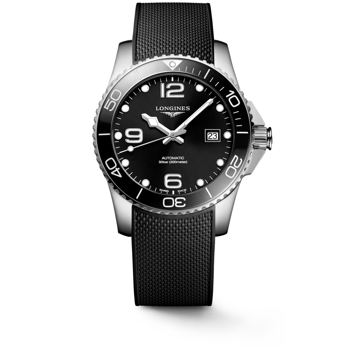 Longines HydroConquest 41.00mm Automatic Sunray black Dial Black Rubber Strap Watch