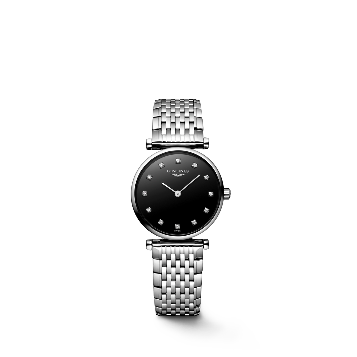 Longines La Grande Classique 24.00mm Quartz Black lacquered polished Dial Stainless Steel Bracelet Watch