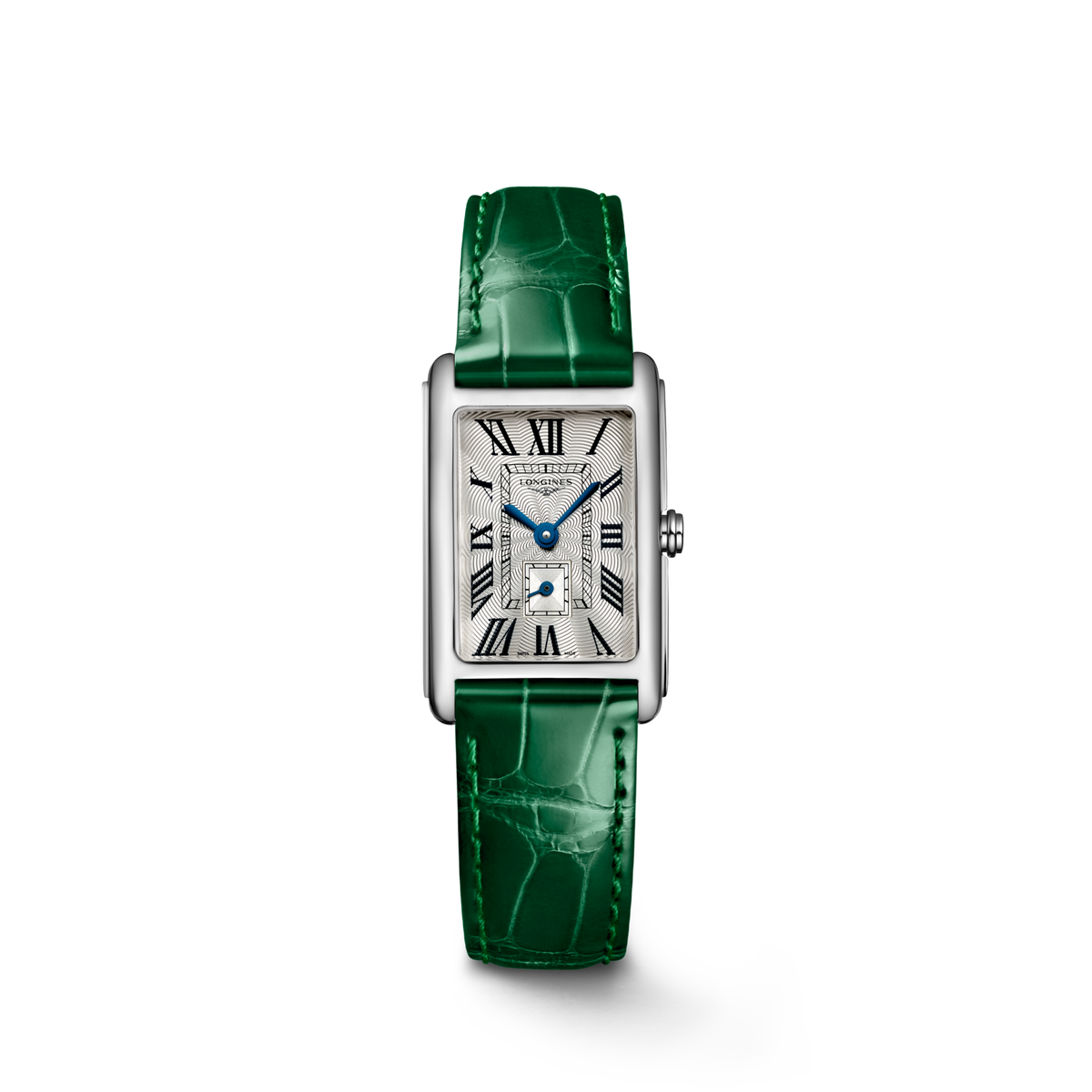 Longines DolceVita 20.80 x 32.00mm Quartz Silver "flinqué" Dial Green Alligator Strap Watch