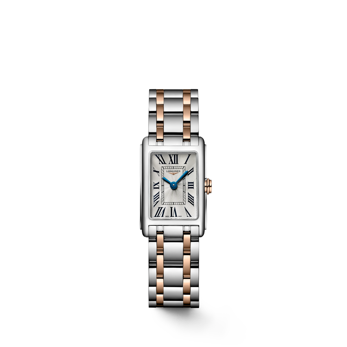 Longines DolceVita 17.70 x 27.00mm Quartz Silver "flinqué" Dial Stainless Steel and Rose Gold Bracelet Watch
