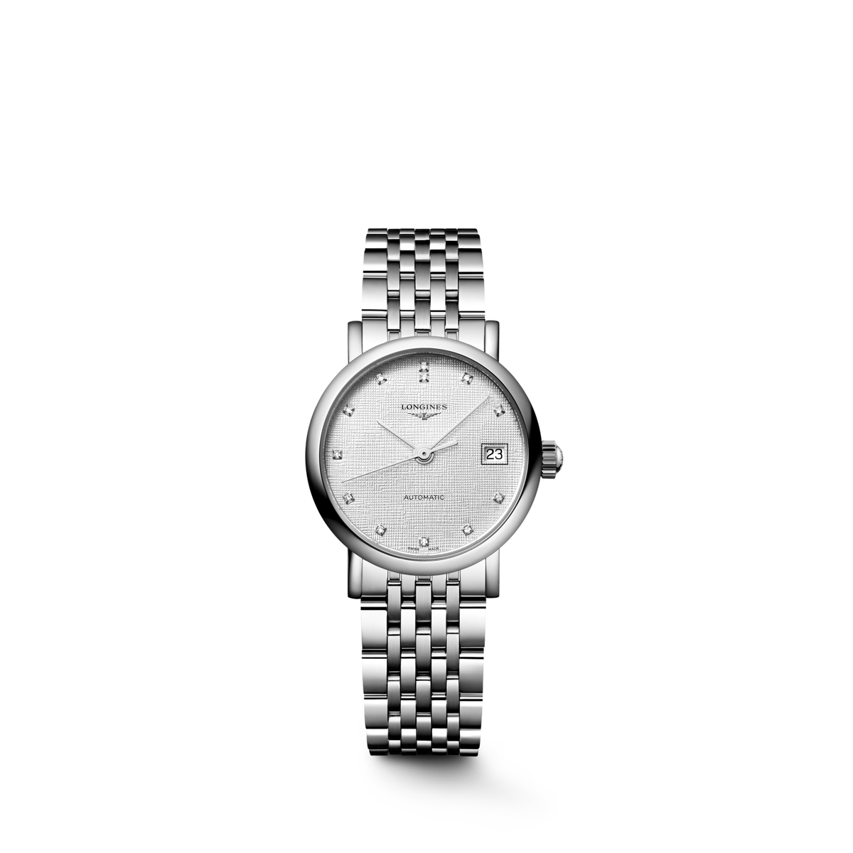 Longines Elegant Collection 25.50mm Automatic Striped Silver Dial Stainless Steel Bracelet Watch