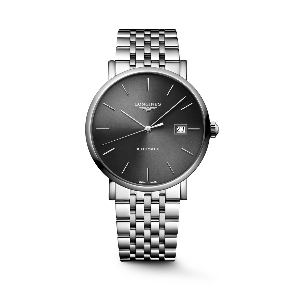 Longines Elegant Collection 39.00mm Automatic Sunray grey Dial Stainless Steel Bracelet Watch