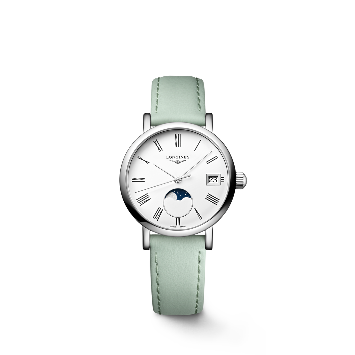 Longines Elegant Collection 30.00mm Quartz White matt Dial Green Leather Strap Watch