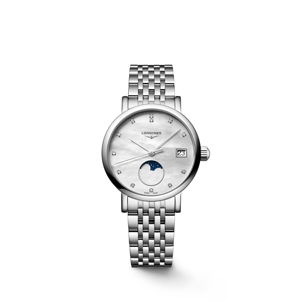 Longines Elegant Collection 30.00mm Quartz White mother-of-pearl Dial Stainless Steel Bracelet Watch