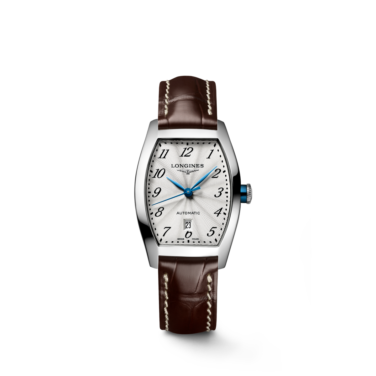 Longines Evidenza 26.00 x 30.60mm Automatic Silver "flinqué" Dial Brown Alligator Strap Watch
