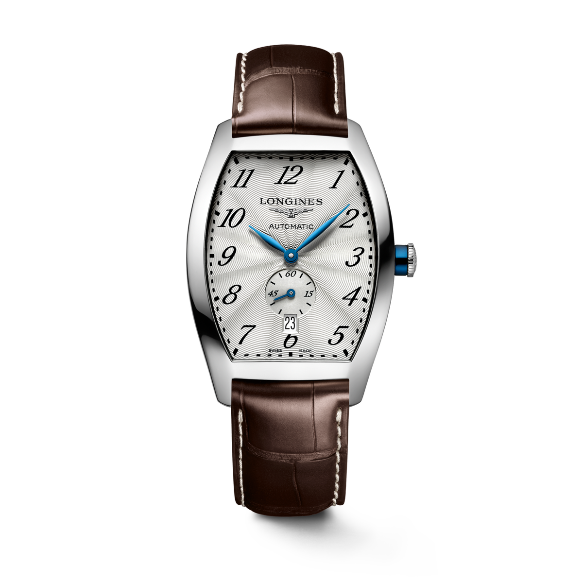 Longines Evidenza 33.10 x 38.75mm Automatic Silver "flinqué" Dial Brown Alligator Strap Watch
